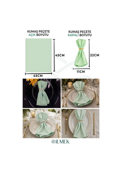 Kumaş Peçete 50'li Paket Peçete Halka Hediyeli Tam 100 Parça Açık Mint Açık Mint