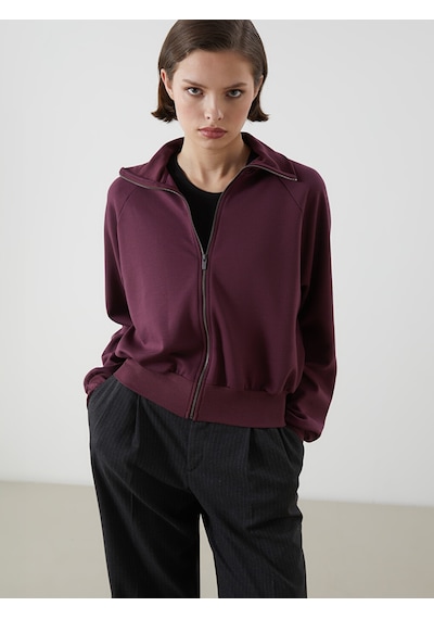 Lcwaıkıkı Classic Mürdüm Dik Yaka Oversize Kadın Fermuarlı Sweatshirt