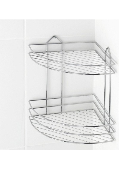 Ek-02 Krom 2 Katlı Banyo Köşe Rafı 2 Katlı Şampuanlık Köşelik Beyaz Diğer