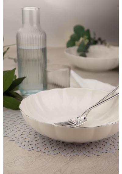 Kütahya Porselen Bone Luz Platin Fileli Bowl Kase 25x6cm 2000ml 2 Li Bnlzf25ks00 Çok Renkli