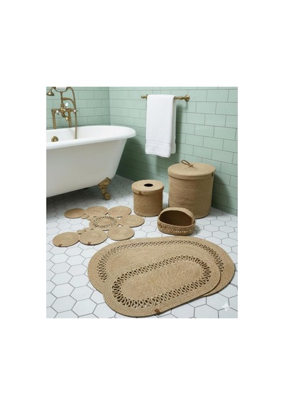 Jüt,hasır,banyo Takımı,banyo Paspası, Paspas Takımı,makyaj Sepeti,banyo Kovası,klozet Paspas, Kahverengi Kahverengi