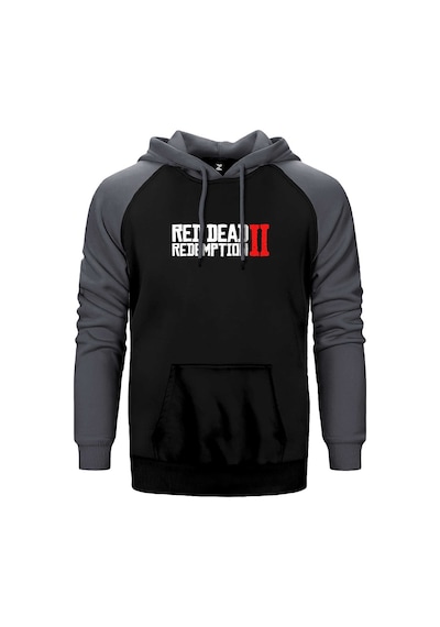 Red Dead Redemption 2 Text Gri Renk Reglan Kol Kapşonlu Sweatshirt Gri
