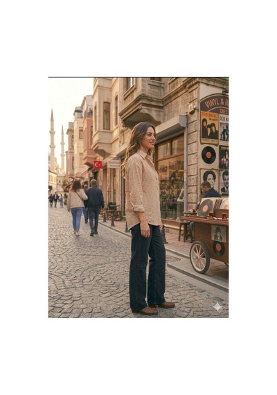 Zdnjeans Kadın Taş Rengi Rahat Kesim Keten Gömlek Bej