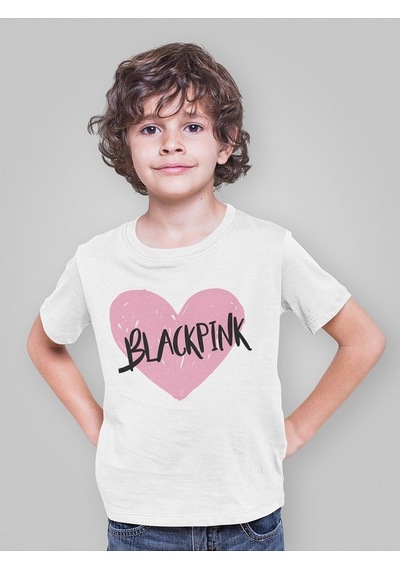 Sevbano Blackpink Kalp Temalı Baskılı Unisex Müzik Grubu Çocuk Tişört 1- Beyaz