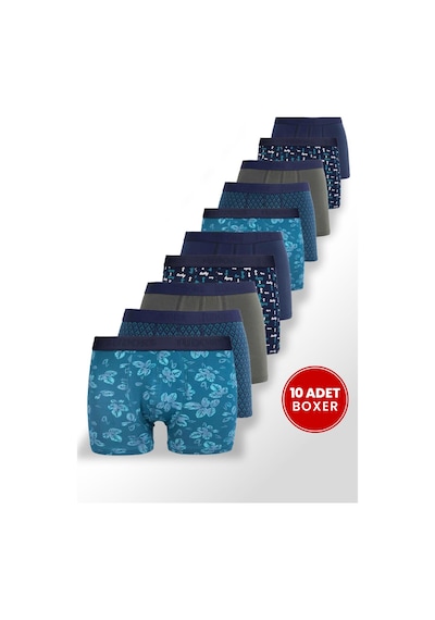 Tudors Erkek 10'lu Likralı Pamuklu Esnek Kumaş Premium Seri Boxer-41928 Çok Renkli