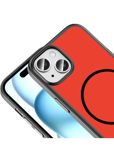 Maks Technology iPhone Uyumlu 15 Kılıf M-safe Şarj Özellikli Mkst Lora Pc Kapak - Kırmızı-gri Kırmızı - Gri