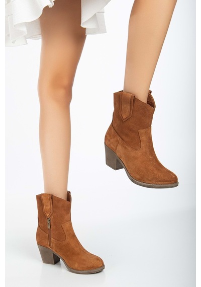 Analin Shoes Kadın Hakiki Deri Western Kovboy Bot Taba Süet