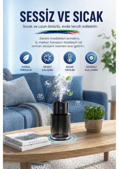 Araç İçi Hava Nemlendirici Ve Koku Difüzörü Usb Şarjlı Sessiz Çalışma 140 Ml Siyah