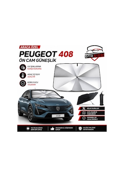 Peugeot 408 Şemsiye Tip Ön Cam Güneşliği Katlanabilir Uv Korumalı Araç Cam Güneşlik
