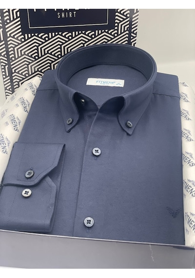 Slim Fit Uzun Kol Pamuklu Hediye Kutulu Kolay Ütülenebilir Erkek Gömlek Fs-002225 - Lacivert-1779