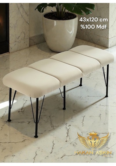 By Hakan Aşkın Metal Ayaklı 44x120 Cm %100 Mdf Krem Babyface Puf & Bench Tekli 7 -8 Cm Sünger Extralı Krem Renk