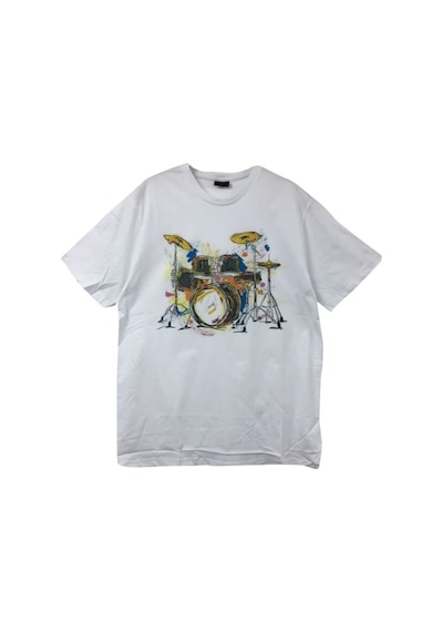 Stoned&Fame Unisex Beyaz Bateri Baskılı T-shirt Beyaz