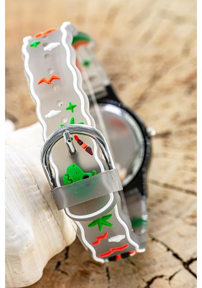 Erkek Çocuk Dinozor Figürlü Füme Analog Silikon Kordon Kol Saati St-304439 Beyaz