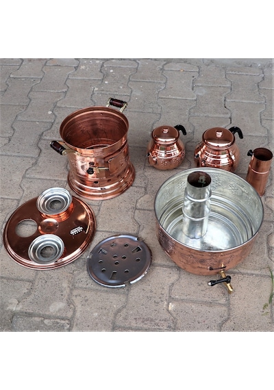 Çift Demlikli Bakır Semaver 10 L