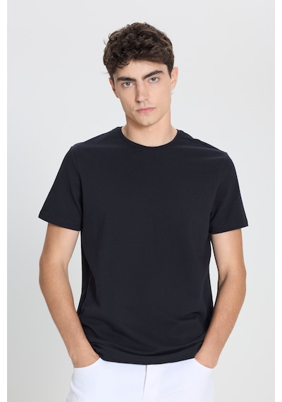 AC&Co / Altınyıldız Classics Erkek Sıyah Slim Fit Dar Kesim Bisiklet Yaka Desenli Tişört Siyah