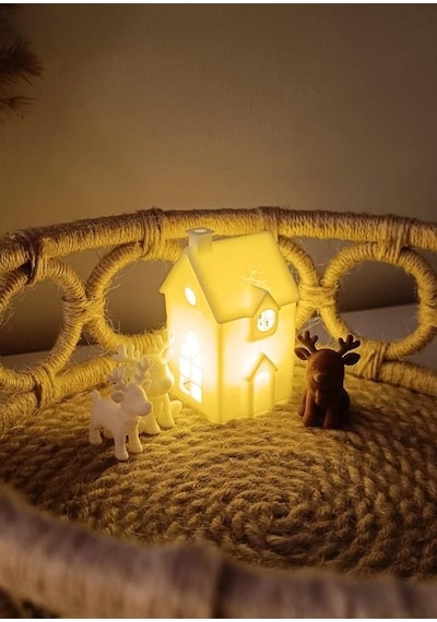 Kış Evleri Mini Geyik Mumluk Noel Yılbaşı Süsü Dekoratif Biblo Tealight Mumluk Seti Mumlar Dahildir
