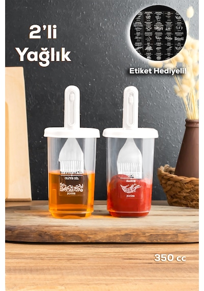Porsima 0520 2'li Etiketli Silikon Fırçalı Yağlık Sosluk Beyaz