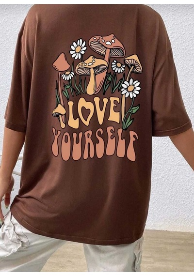Kozia Outdoors Malkoçbey Love Yourself Baskılı T-shirt Kahverengi