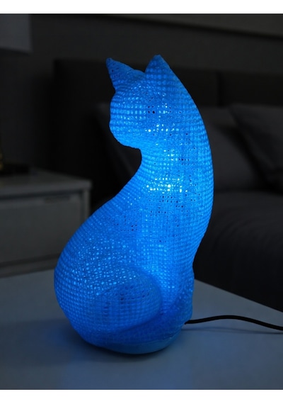 Dekoratif Kedi Figürlü Gece Lambası 3d Yazıcı Baskı Hediyelik Masa Lambası Aydınlatma 23cm Mavi