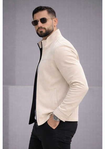 Baselco Slim Fit Dik Yaka Mevsimlik Süet Ceket Krem