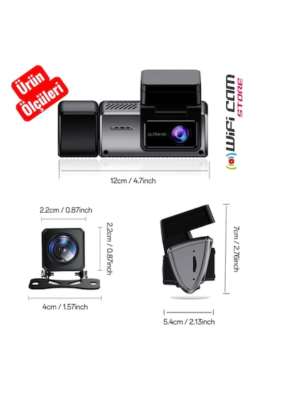 3 Kameralı 2k Ultra Hd Wi-fi Araç Kamera Seti