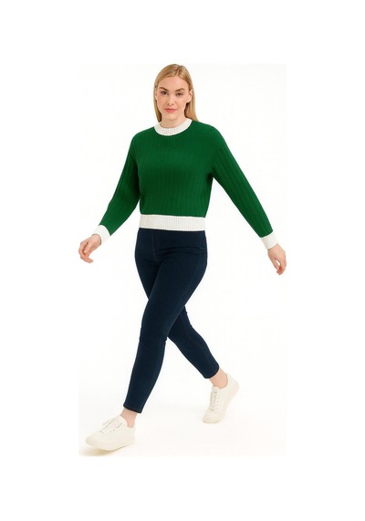 Hira Life Fashion Kadın Bisiklet Yaka Fitili Ve Şerit Detaylı Crop Triko Kısa Kazak Yeşil Yeşil Hira Life Fashion Kadın Bisiklet Yaka Fitili Ve Şerit Detaylı Crop Triko Kısa Kazak Yeşil Yeşil