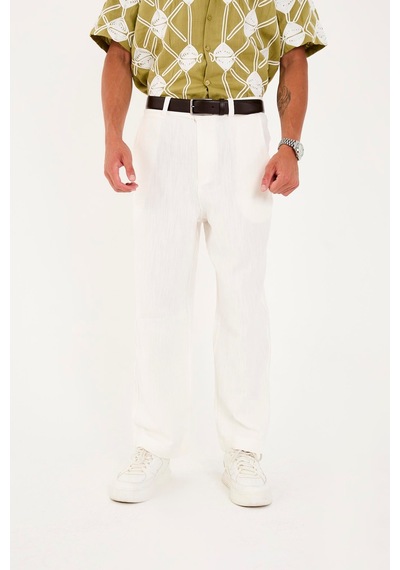 Rocqerx R-4419 Fermuarlı Baggy Pantolon Beyaz