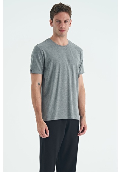 Tommy Life Gri Melanj Erkek Basic Kısa Kol Standart Kalıp O Yaka T-shirt - 87911 GRI MELANJ