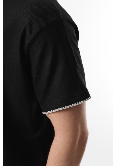 Madmext Siyah Nakış Detaylı Erkek Şort T-shirt Takım E7305 Siyah