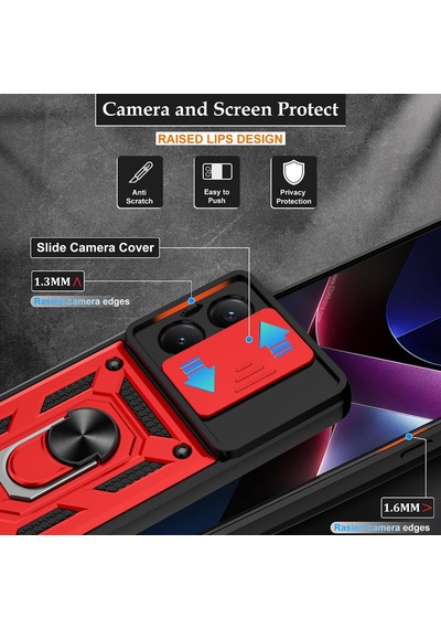 Xiaomi Poco X8 Pro Max İle Uyumlu Kılıf Magnetik Standlı Kamera Korumalı Sürgülü Kapak Kırmızı