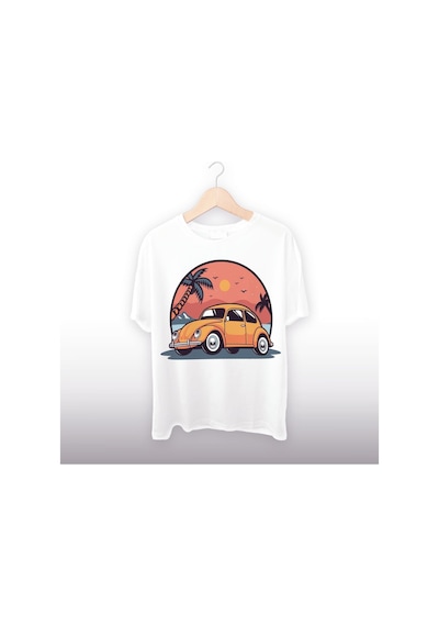 Gün Batımı Detaylı Unisex Tişört Beyaz