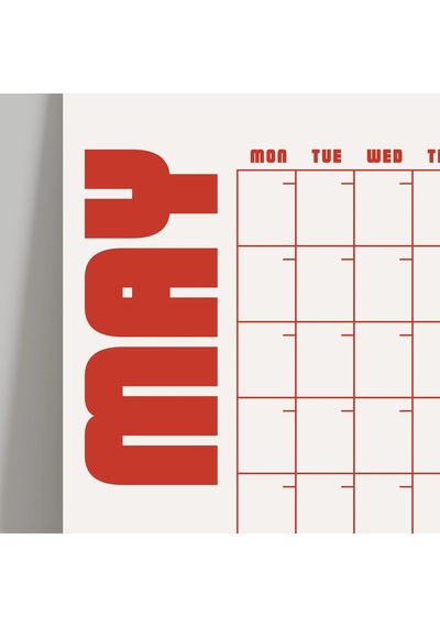 Tarihsiz Aylık Planlayıcı Takvim, Kırmızı Retro Organizer Planlayıcı