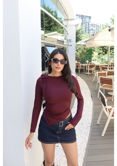 Kechi Woman Omuz Bağlamalı Asimetrik Kesim Bluz Bordo