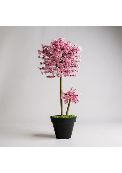 Luxdecor Yapay Sakura Ağacı - Pembe Bahar Esintisi 100 Cm Siyah Plastik Saksı Pembe