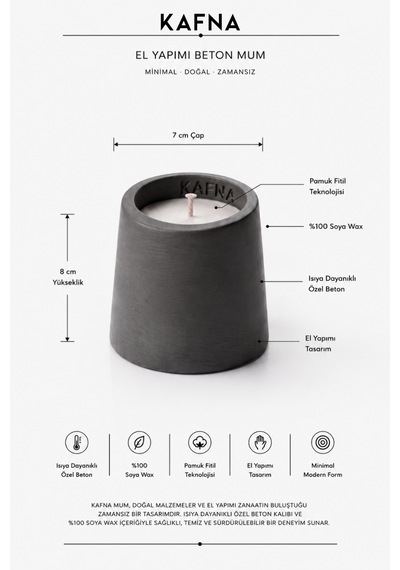Kafna Lavanta Kokulu Dekoratif Beton Mum - %100 Soya Wax Siyah Antasit