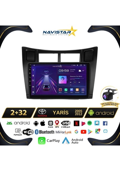 Toyota Yaris 2005-2012 Model 2+32gb Android 13 Kablosuz Carplay