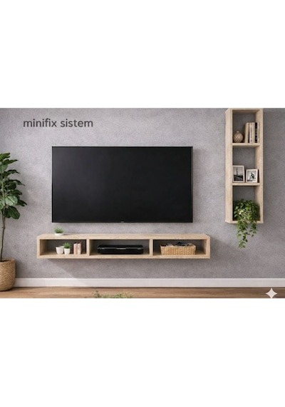 Dekoratif Duvar Rafı - Tv Ünitesi 2 Parçalı Traverten 90x90 Traverten