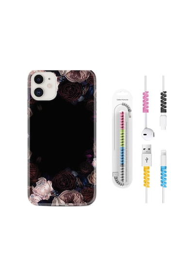 Apple Uyumlu iPhone 12 Mini Kılıf Kablo Koruyuculu Dark Flowers 1906