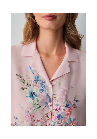 Suwen Bliss Floral Gömlek Yaka Pijama Takımı Wsh10510019334 Pembe