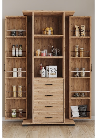 Aeka Ae-2204 Avrasya Çok Amaçlı 2 Kapaklı Raflı Çekmeceli Kiler Mutfak Dolabı Modern Tasarım 170x138x77,5 Çam
