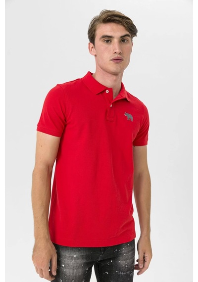 Farm Animals Polo Yaka Fil Nakış Detaylı Erkek T-Shirt Kırmızı