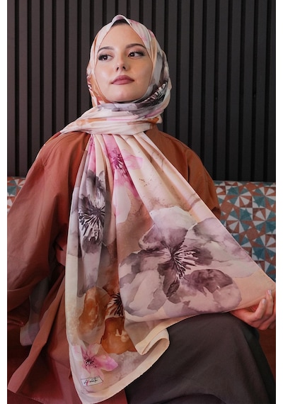 Afvente Manolya Çiçek Desen Sarı Soft Pamuk Şal Çok Renkli