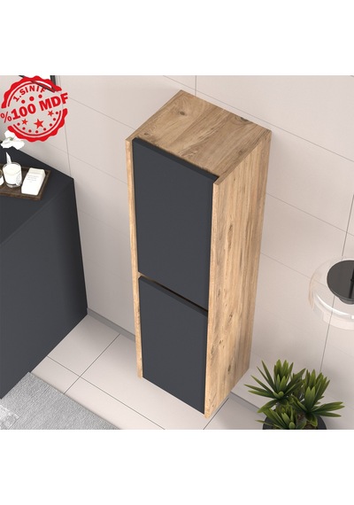Banos Roomart 2 Kapaklı Ahşap-Antrasit 130X35Cm Boy Dolabı Antrasit