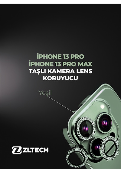 İphone 13pro/13promax Uyumlu Taşlı Kamera Lens Koruyucu Yeşil