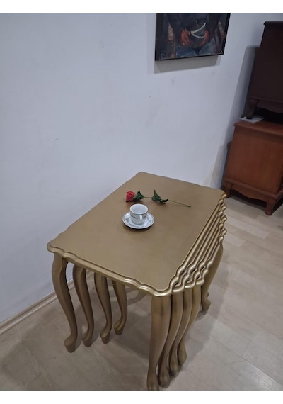 Zigon St 90640 Klasik Model Sehpa Parlak Gold Renk Kayın Aslan Ayak El Yapım Gold