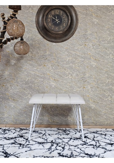 Zafir Metal Beyaz Tel Ayaklı 60 Cm Puf Bench - Puf - Bench - Oturak - Mutfak Oturağı - Antre Oturağı Krem