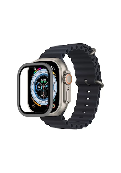 Newface Apple Watch Ultra 49mm Alüminyum Kasa Cam Ekran Koruyucu - Gri