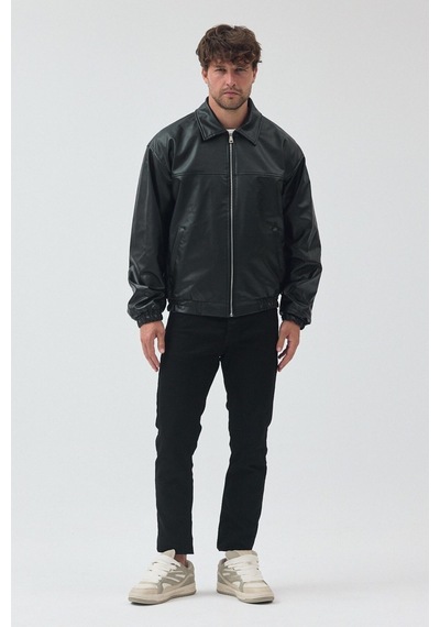 Unisex Oversize Basic Deri Ceket Siyah Billderi Unisex Oversize Basic Deri Ceket Siyah Billderi