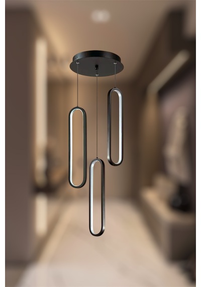 Modern Siyah 3 Lü Sarkıt Nordic 3 Renk Led Avize Siyah