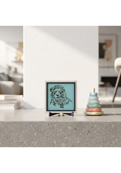 Aslan İşlemeli Dekoratif Masaüstü Objesi, Güçlü Duruşu Yansıtan Modern Ev Dekoru 10x10 Cm